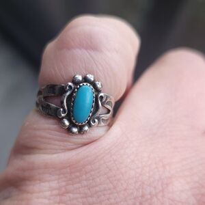 Handmade Sterling Silver 925 Dainty Turquoise Ring Size 3.75 Bell Trading Post